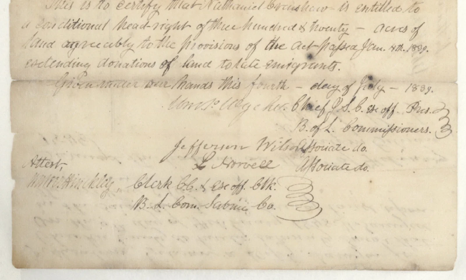 Crenshaw, Nathaniel Original Cursive Land Grant & Field Notes (Cherokee County, Abstract A-182)